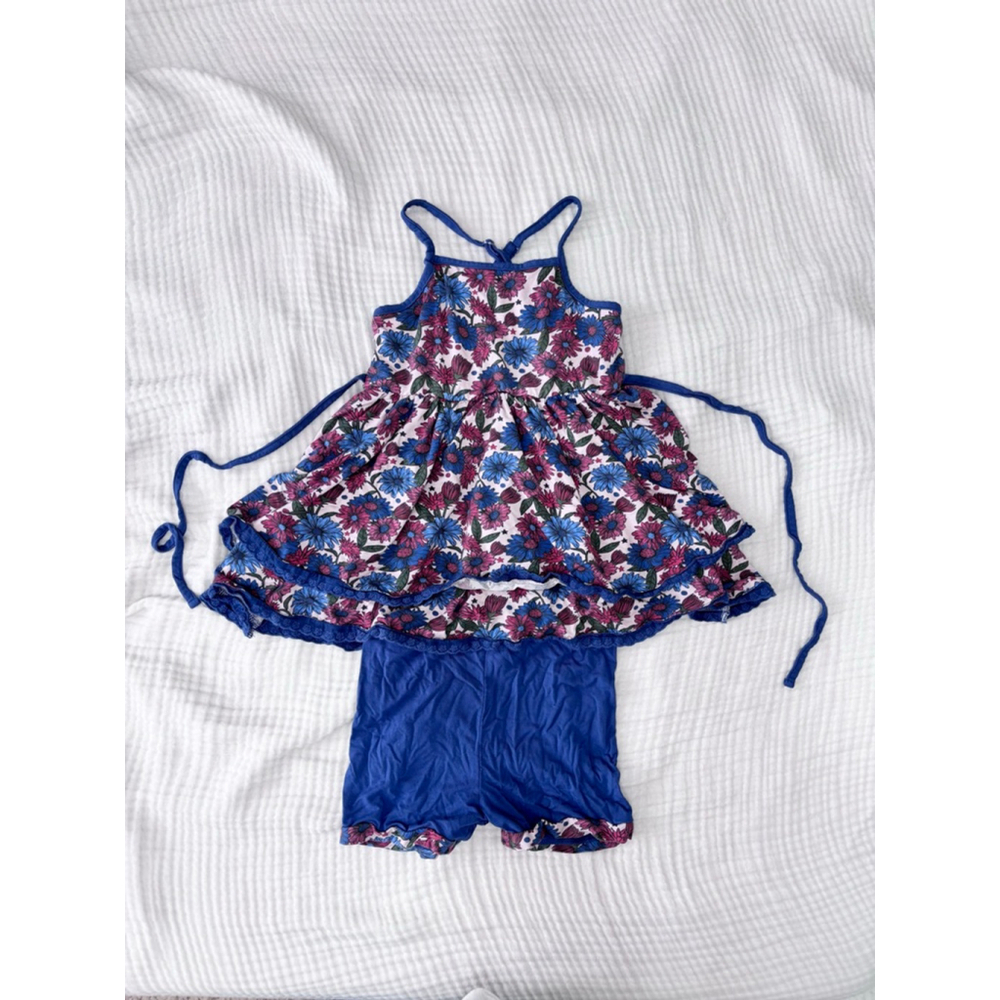 Girls ELIZA CATE and co Floral Blue Red Bamboo Matching Set Size 6